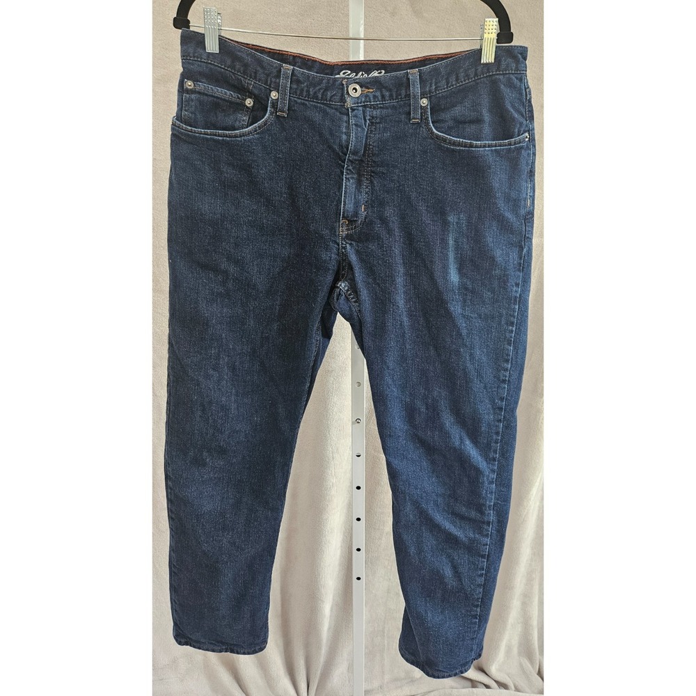 Eddie Bauer Men's 36x30 Flannel Lined Jeans Straight Fit Dark Wash Buffalo Plaid